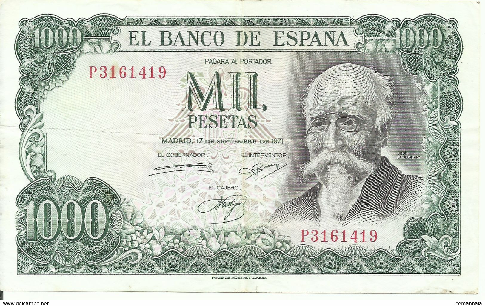 BILLETE 1000 PESETAS, EMISION  17/9/1971   (M B C) - 1000 Pesetas