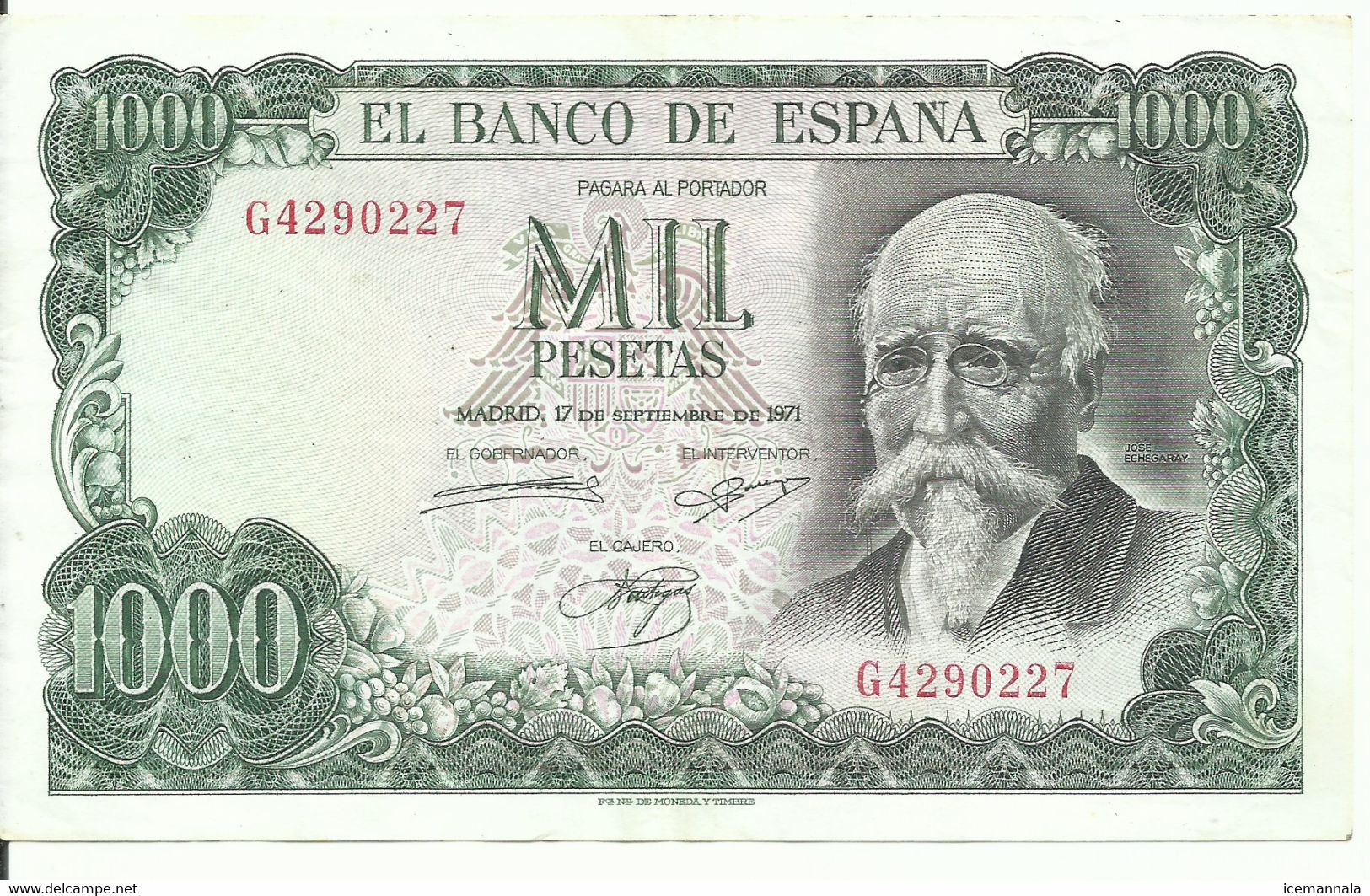 BILLETE 1000 PESETAS, EMISION  17/9/1971   (M B C) - 1000 Pesetas