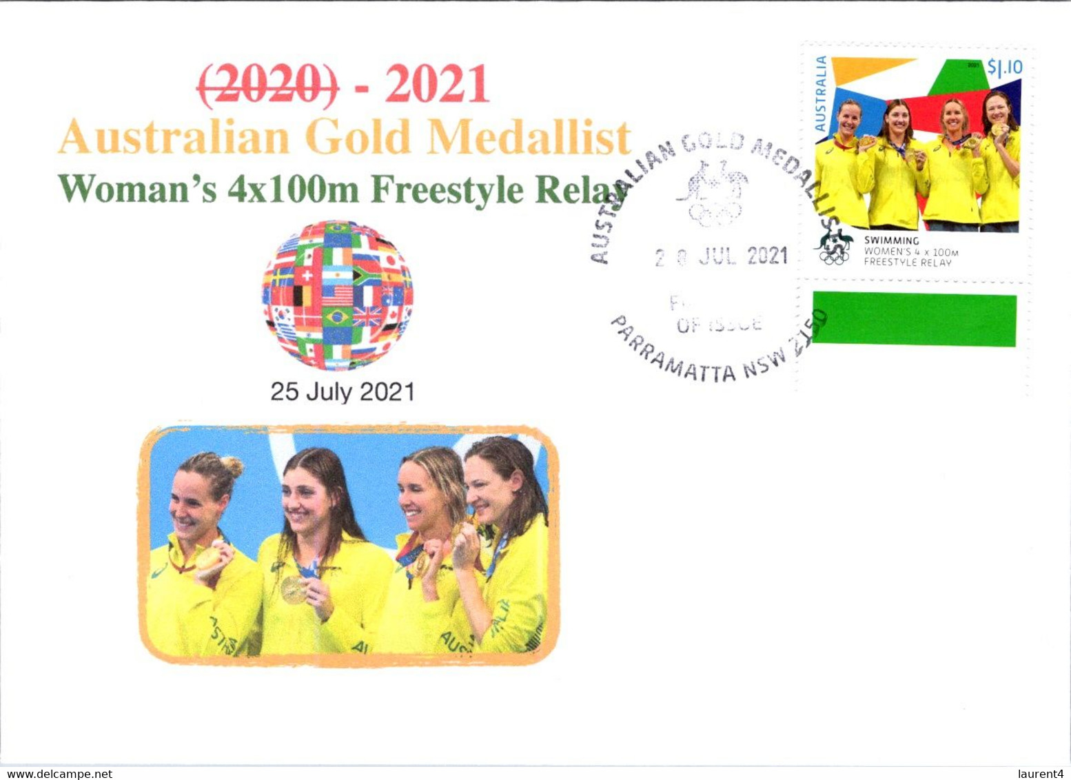(2 A 15) 2020 Tokyo Summer Olympic - Australia Gold Medal FDI Cover Postmarked NSW Parramatta (swimming) With Wrong Date - Sommer 2020: Tokio