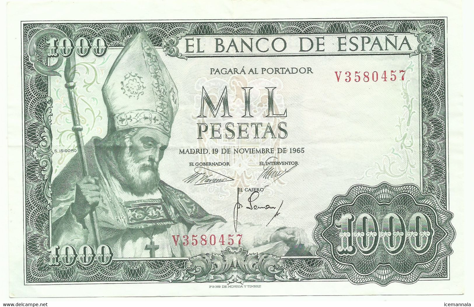 BILLETE 1000 PESETAS, EMISION   19/11/1965  (M B C ) - 1000 Pesetas