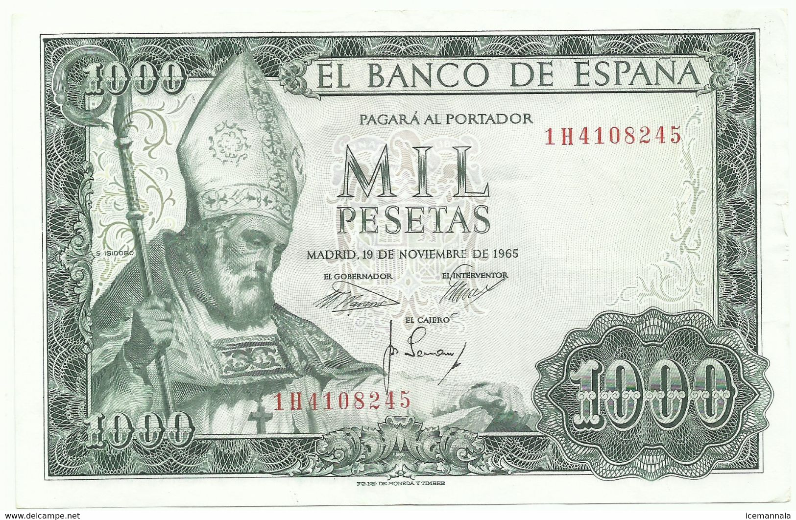 BILLETE 1000 PESETAS, EMISION   19/11/1965  (M B C ) - 1000 Peseten