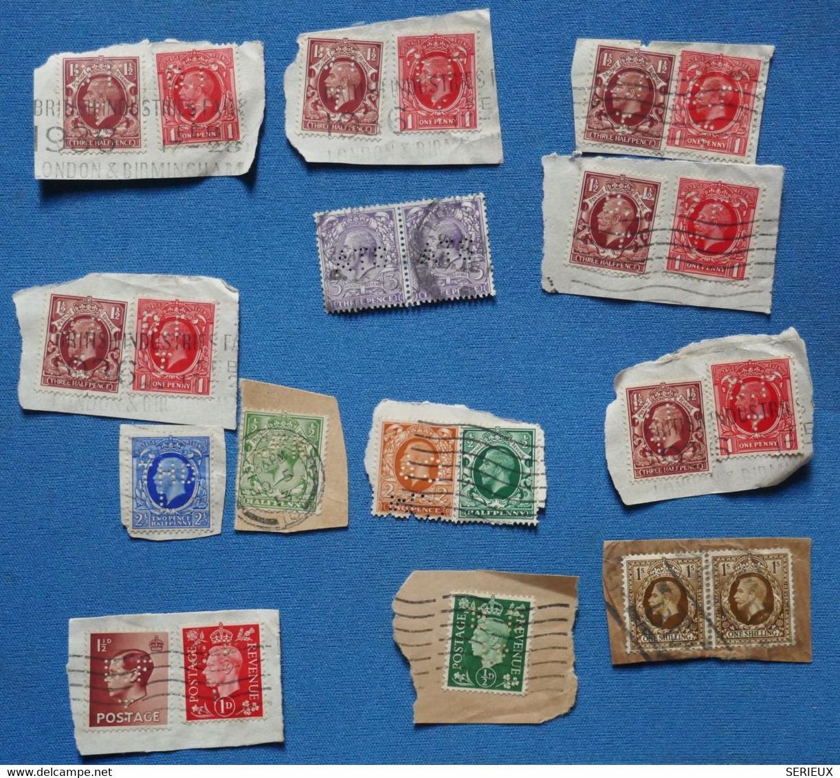 AA15 GRANDE BRETAGNE PERFINE TIMBRES PERFORES FRAGMENTS 1930 - Andere & Zonder Classificatie