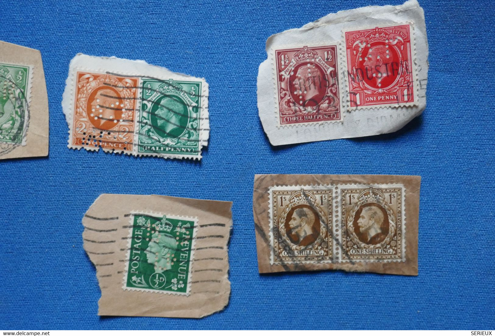 AA15 GRANDE BRETAGNE PERFINE TIMBRES PERFORES FRAGMENTS 1930 - Andere & Zonder Classificatie