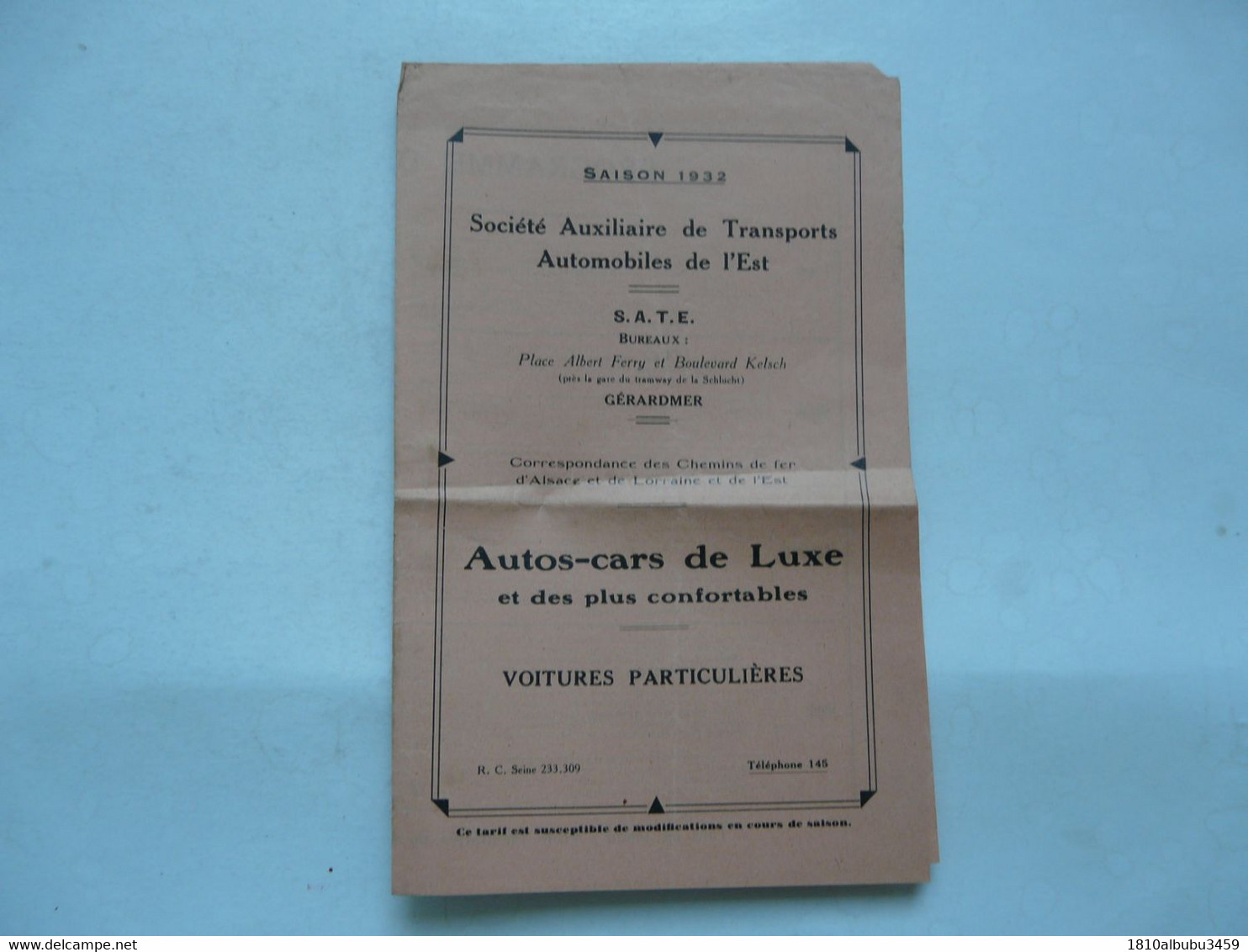 VIEUX PAPIERS - AUTOS-CAR DE LUXE : Société Auxiliaire De Transport Automobiles De L'Est - S.A.T.E. 1932 - Europa