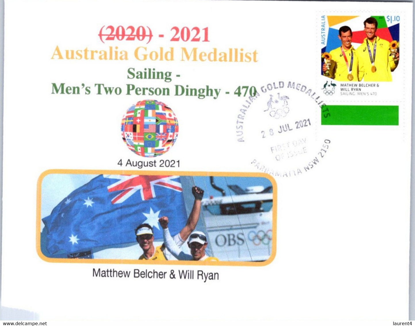 (2 A 15) 2020 Tokyo Summer Olympic - Australia Gold Medal FDI Cover Postmarked NSW Parramatta (sailing) With Wrong Date - Eté 2020 : Tokyo