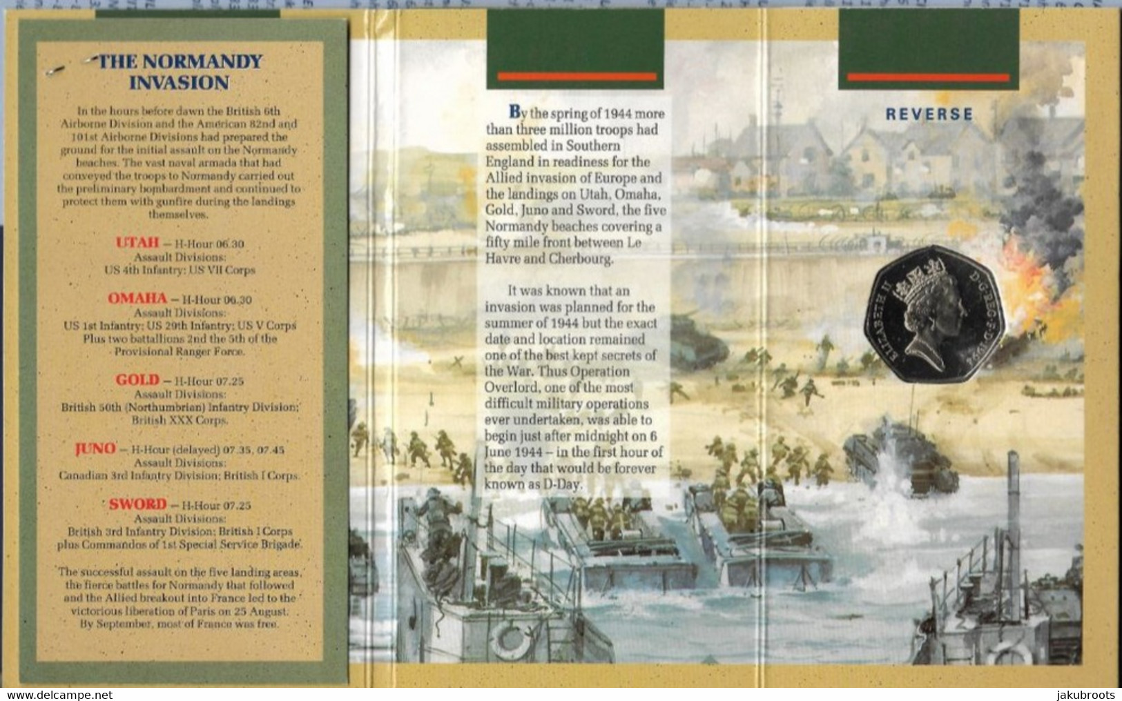 50th.ANNIVERSARY OF  THE  D--DAY LANDINGS WITH  FIFTY PENCE COMMEMORATIVE COIN. - Maundy Sets & Gedenkmünzen