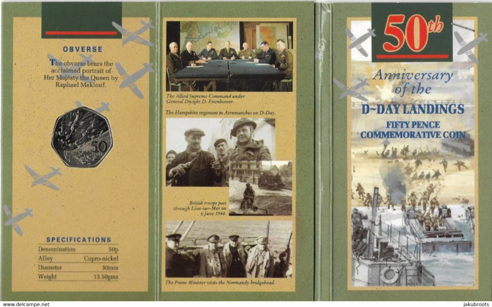 50th.ANNIVERSARY OF  THE  D--DAY LANDINGS WITH  FIFTY PENCE COMMEMORATIVE COIN. - Maundy Sets & Gedenkmünzen