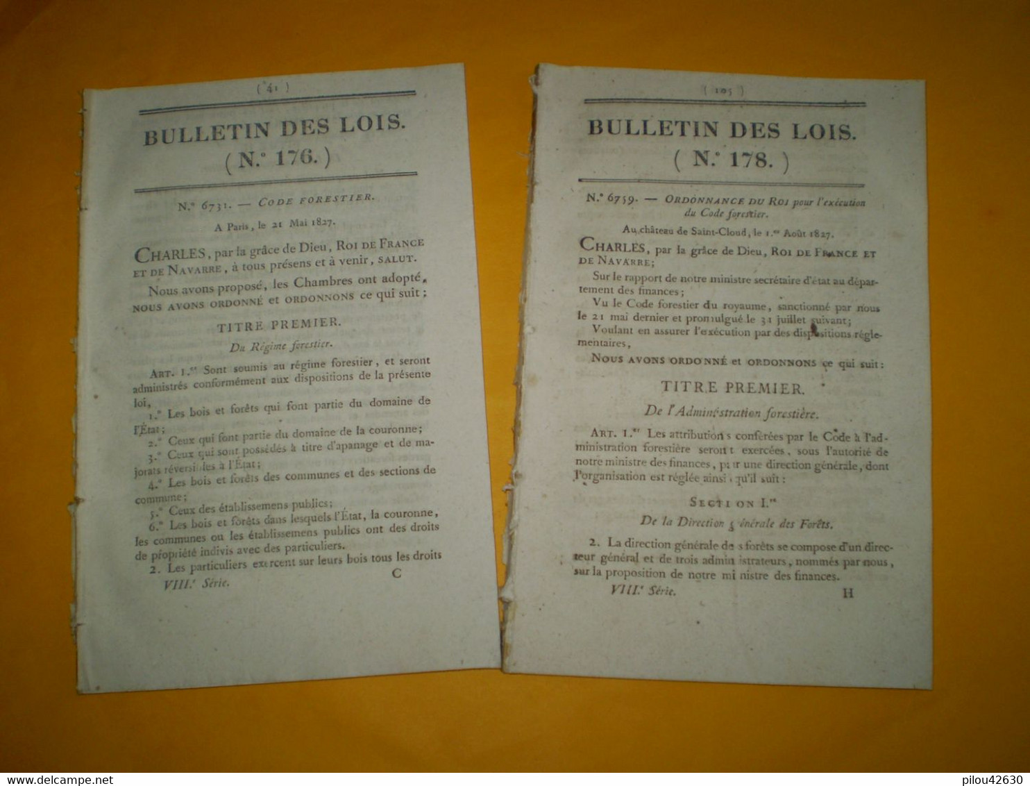 Charles X 1827 : Code Forestier & Ordonnance Du Roi Pour L'exécution Du Code Forestier : Tarif Des Amendes Pour Délits - Décrets & Lois