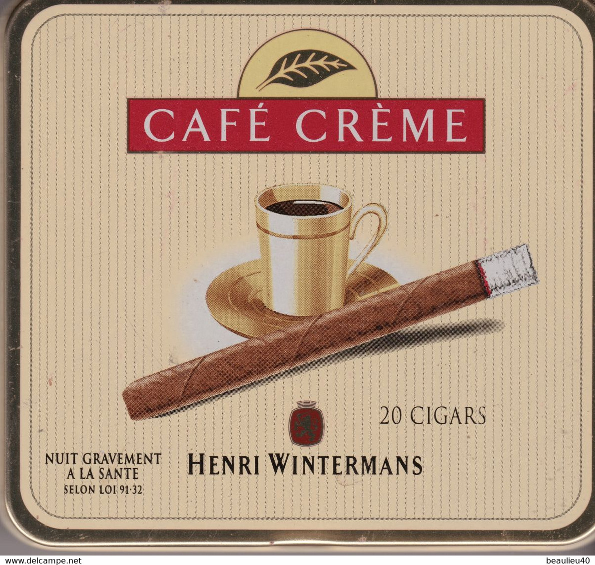 CAFÉ CREME   HENRI WINTERMANS  Boite  Vide Métal De 20 Cigars - Contenitore Di Sigari