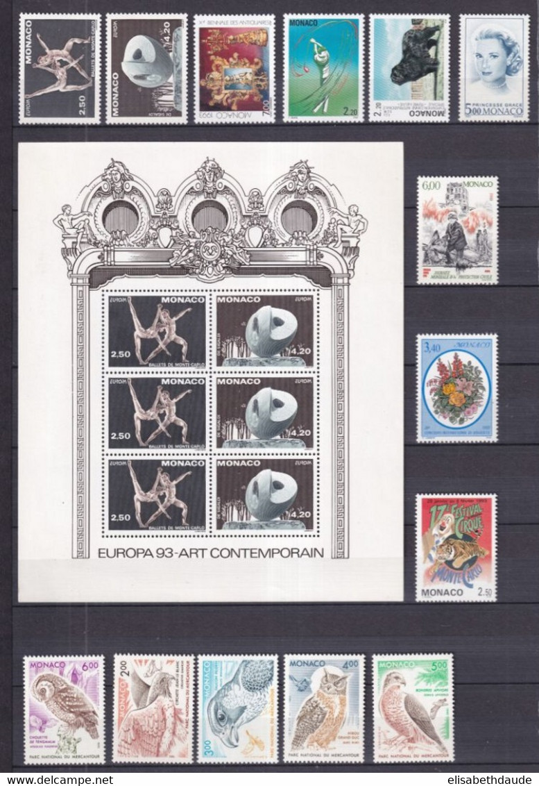 PROMOTION MONACO - 1993 - ANNEE COMPLETE ** MNH - 59 TIMBRES + 1 Bloc - COTE = 152 EUR. - 3 PAGES - Volledige Jaargang