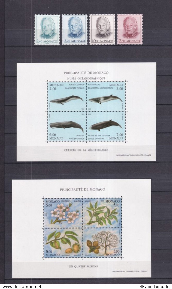 PROMOTION MONACO - 1993 - ANNEE COMPLETE ** MNH - 59 TIMBRES + 1 Bloc - COTE = 152 EUR. - 3 PAGES - Komplette Jahrgänge