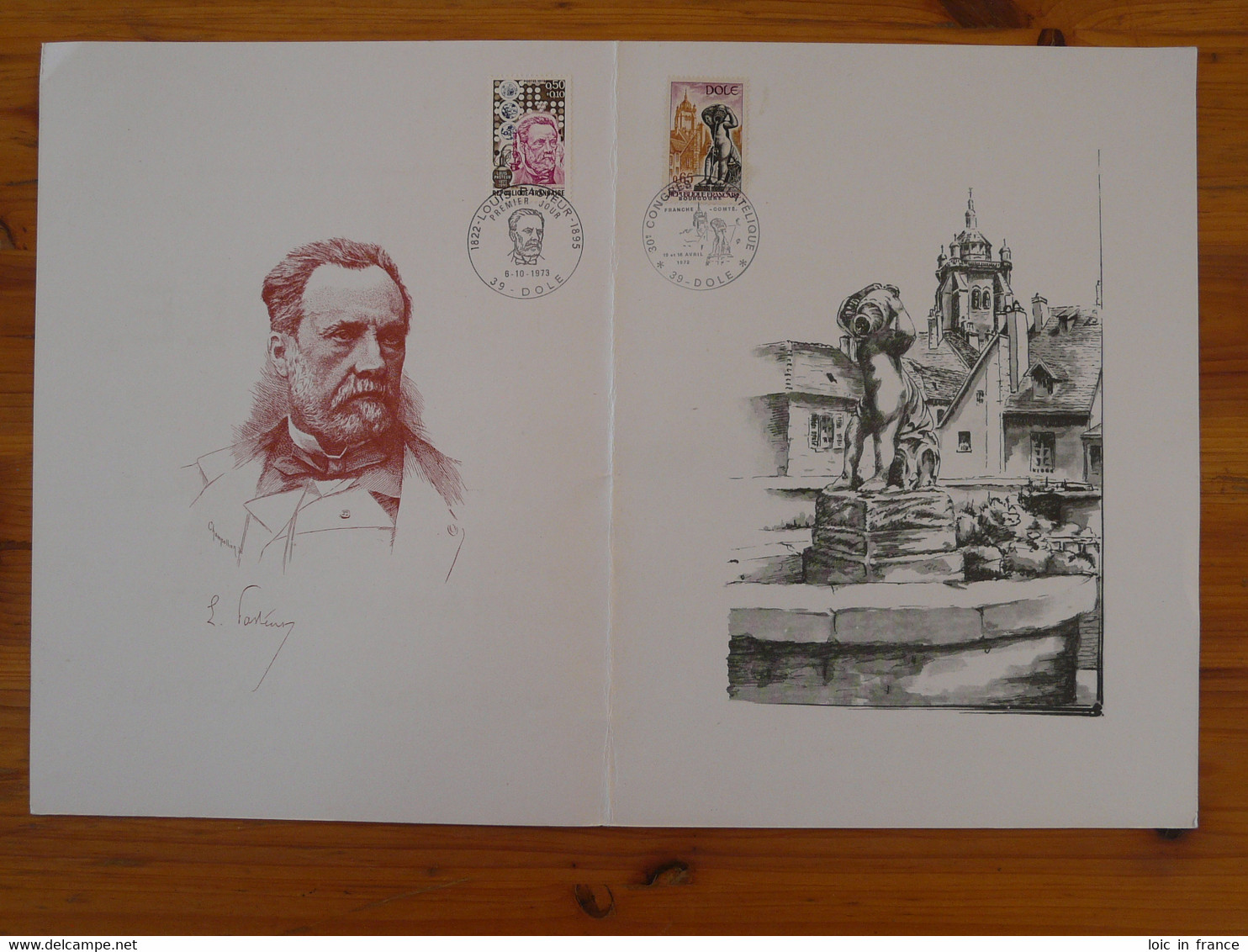 Encart Commémoratif FDC Folder Louis Pasteur Fontaine Et Cathédrale De Dole 39 Jura 1973 - Louis Pasteur