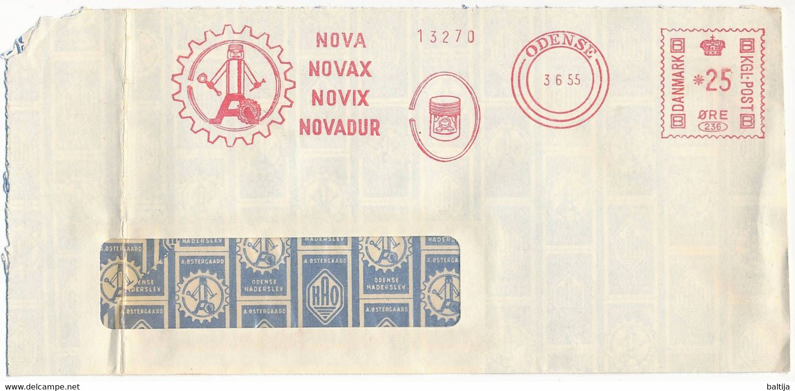 EMA Meter Slogan Commercial Cover Hasler / Nova Novax Novix Novadur Motor Engine Piston - 3 June 1955 Odense - Storia Postale