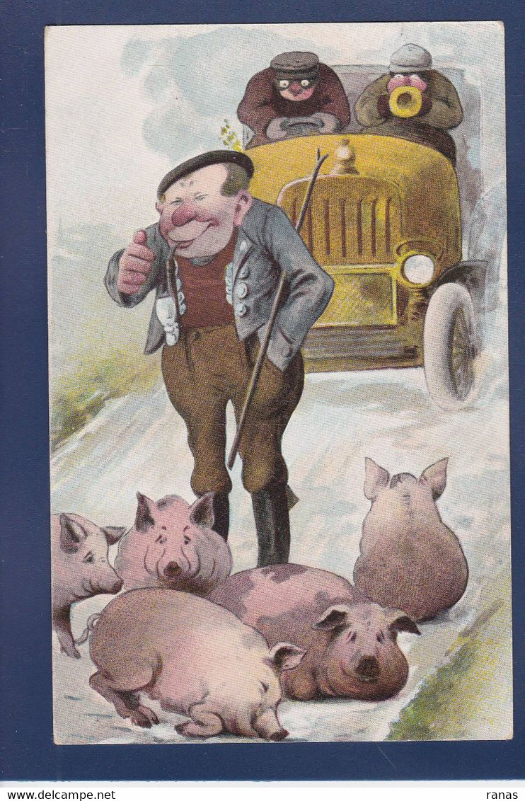 CPA Cochon Pig Caricature Satirique Non Circulé Surréalisme Position Humaine Voiture Automobile - Cerdos
