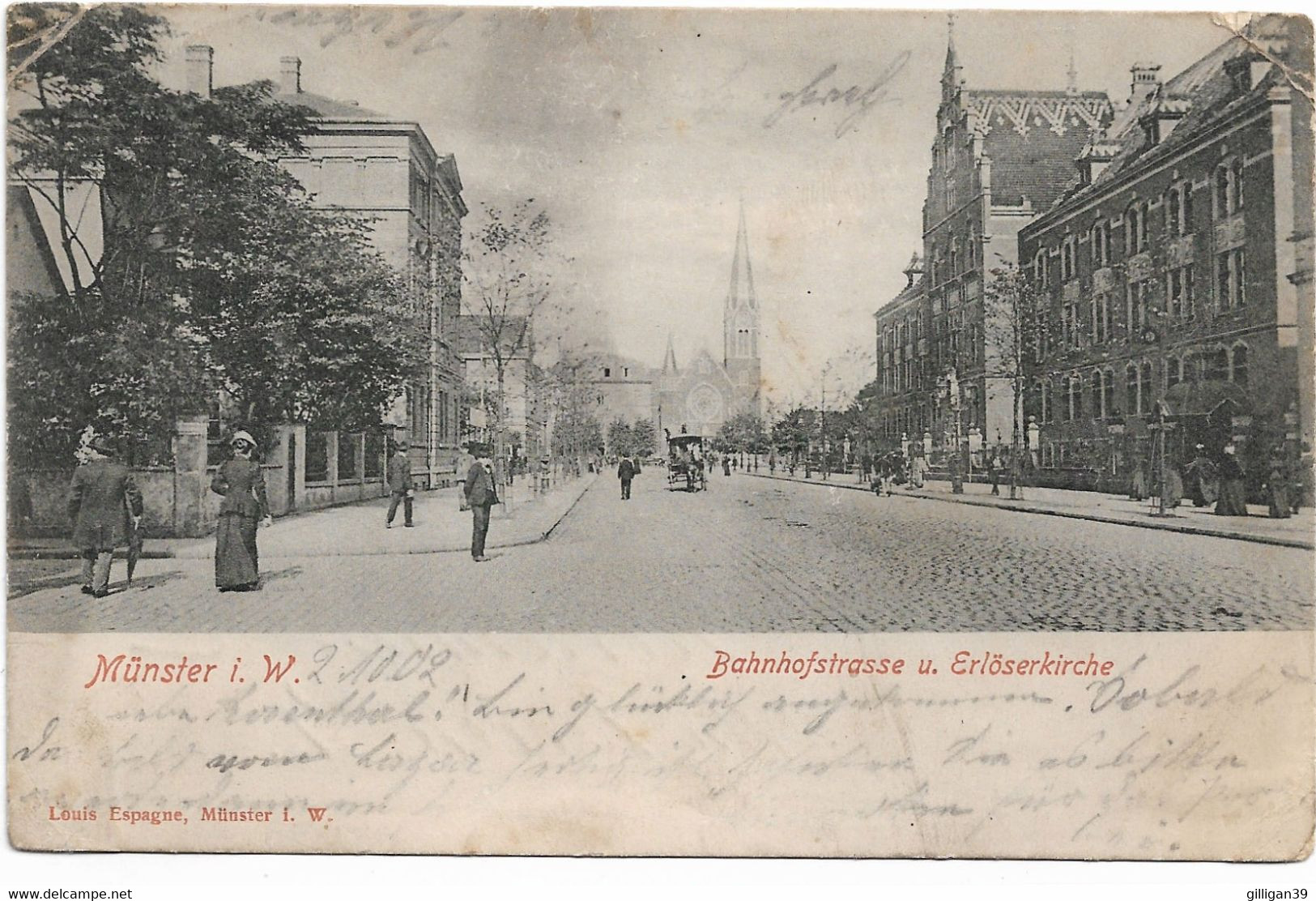 Münster I.W., Bahnhofstraße Und Erlöserkirche, 1902 Nach Geestemünde - Muenster