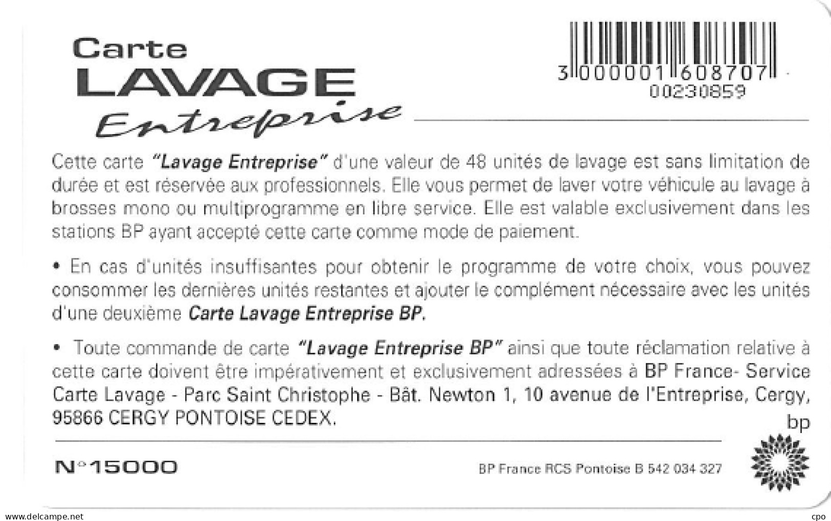 # Carte A Puce Portemonnaie Lavage Mobil 48 - Entreprise  Tres Bon état - Lavage Auto