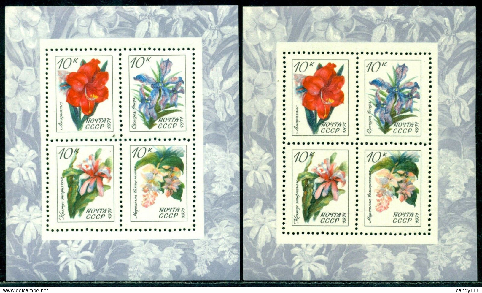 Russia 1971 Tropical Flowers, Orchid, Cactus,Mi.Bl.73 X2,MNH Paper Variety ERROR - Errors & Oddities