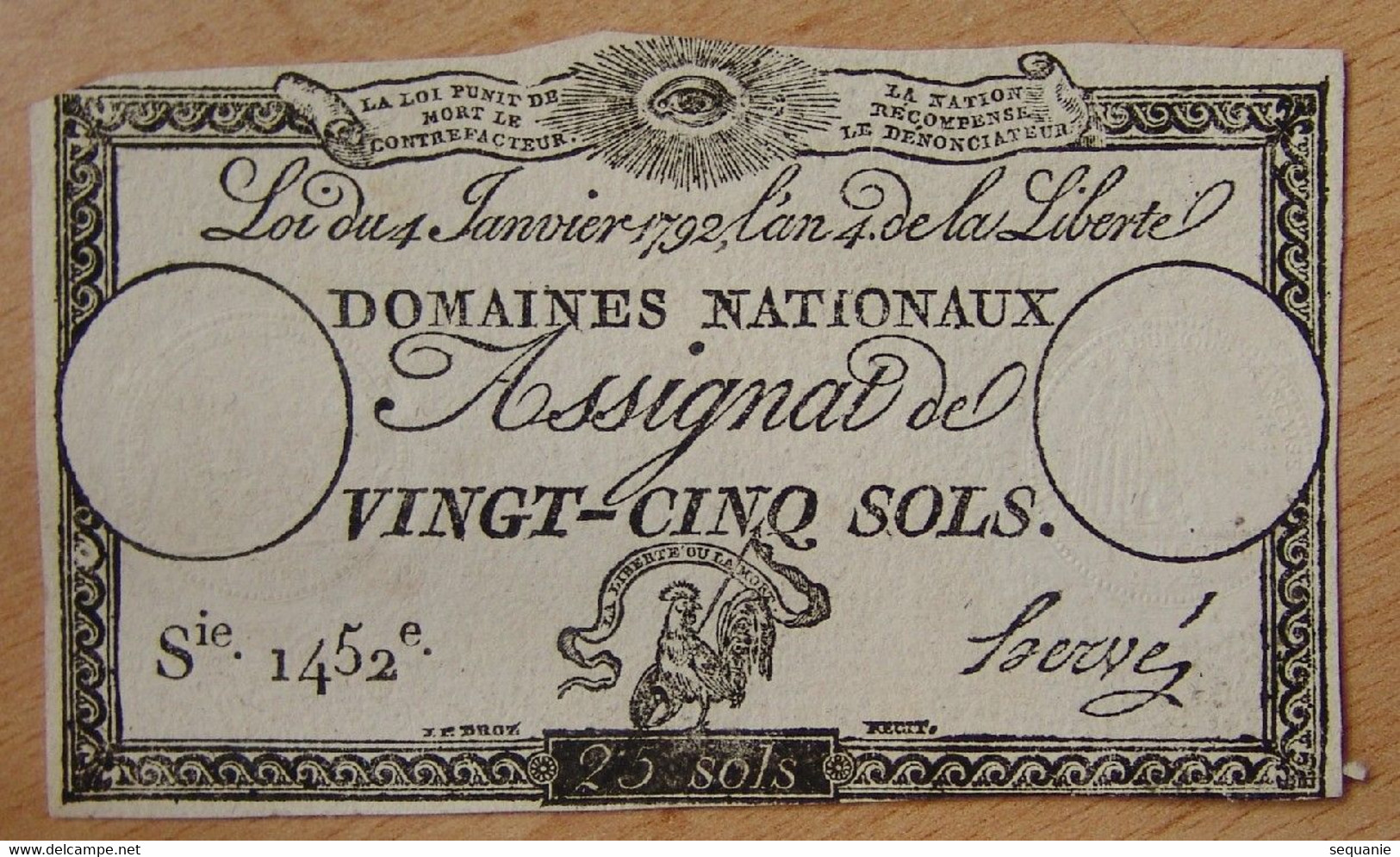 Assignat -  25 Sols FRANCE 1792 Signé Hervé - Assignats & Mandats Territoriaux