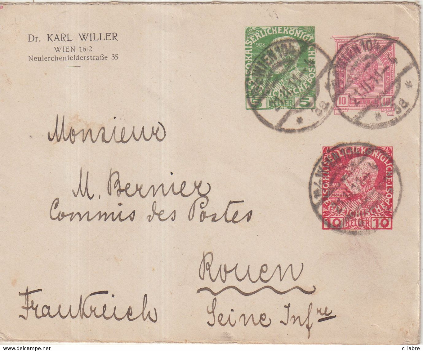 AUTRICHE  : ENTIER POSTAL .  PRIVE . " KARL WILLER " . OBL . POUR PARIS . 1911 . - Otros & Sin Clasificación