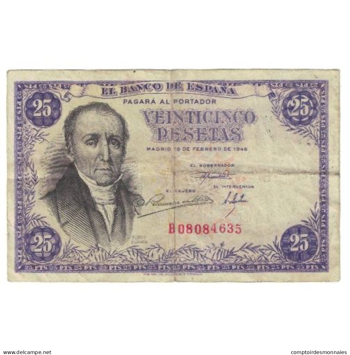 Billet, Espagne, 25 Pesetas, 1946, 1946-02-19, KM:130a, TTB - 25 Pesetas