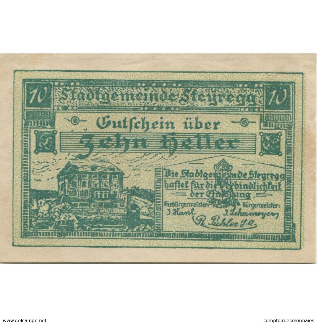 Billet, Autriche, Steyregg, 10 Heller, Manoir, 1920, SPL, Mehl:FS 1036Ia - Austria