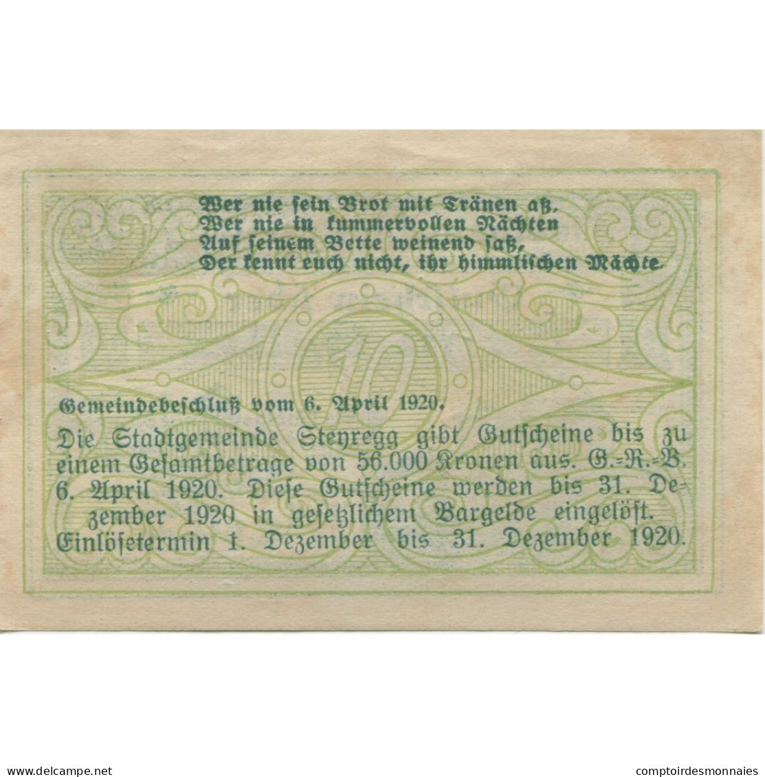 Billet, Autriche, Steyregg, 10 Heller, Manoir, 1920, SPL, Mehl:FS 1036Ia - Austria