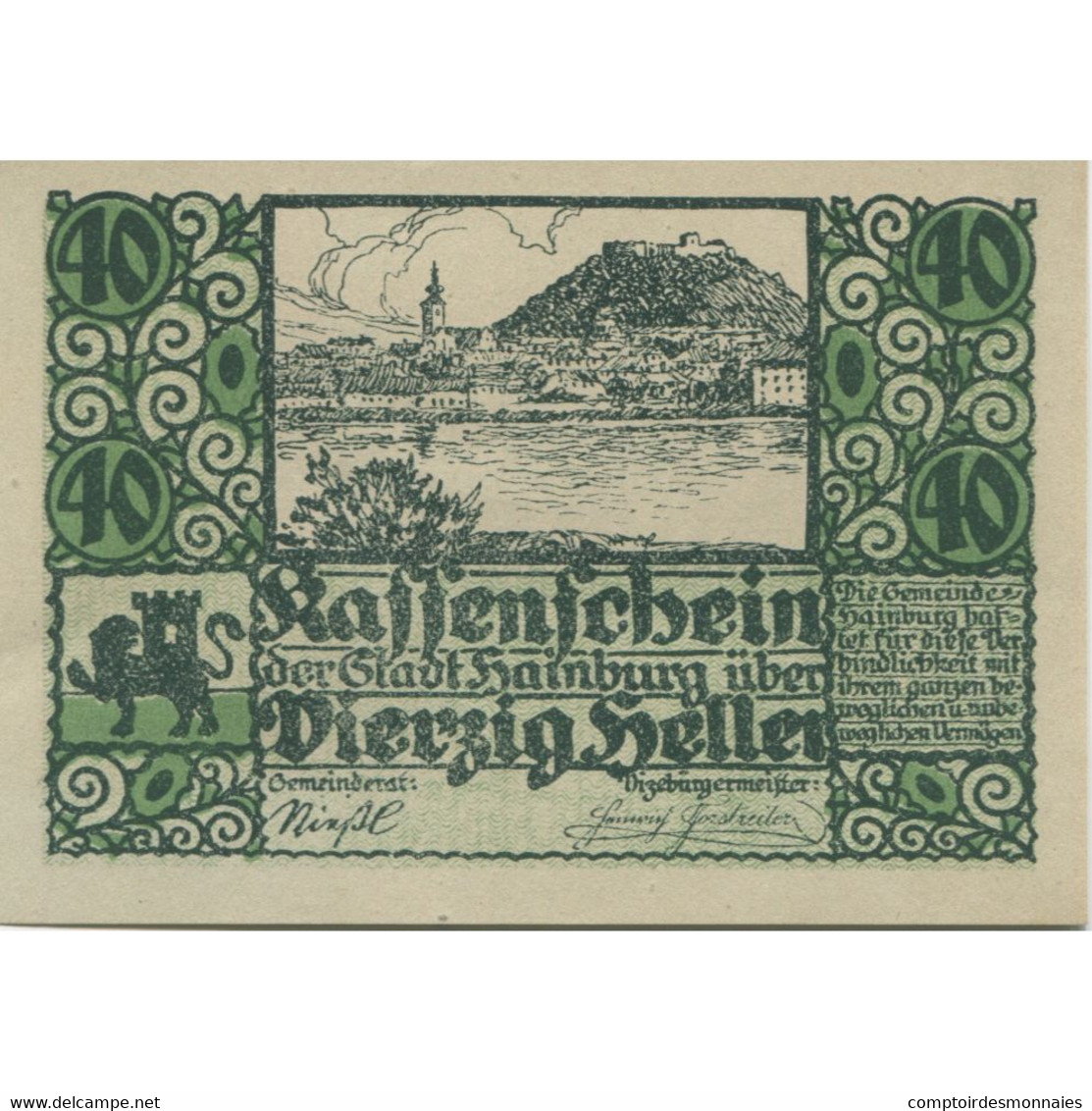 Billet, Autriche, Hainburg, 40 Heller, Paysage 1920-12-31, SPL Mehl:FS 337a - Austria