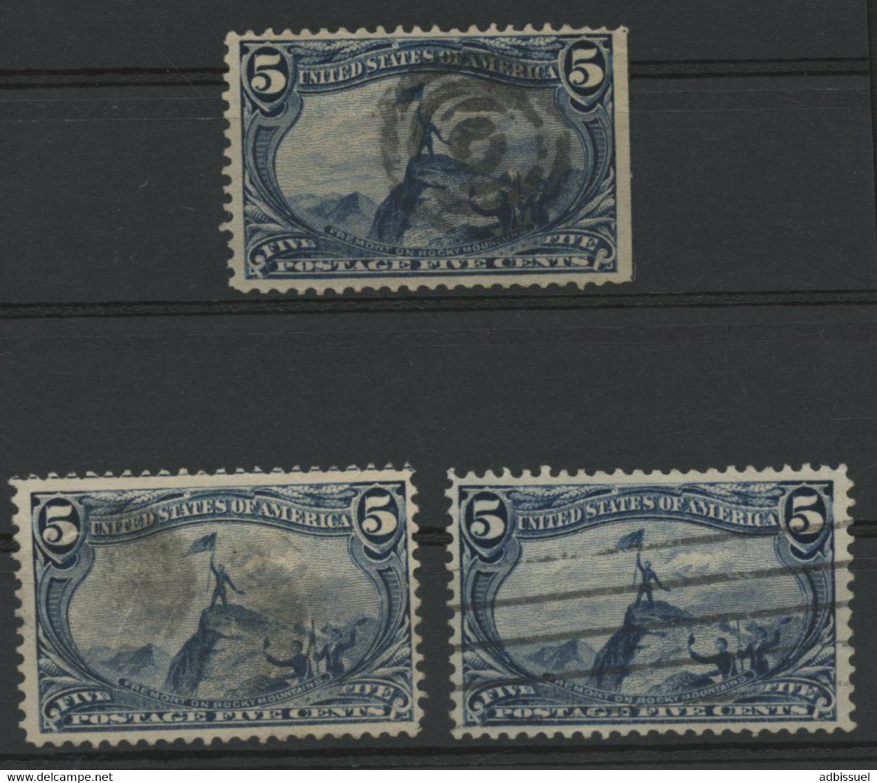 USA N° 288 / N° 132 (x3) Value 60 € 5c Frémont / Rocky Mountains. Used - Oblitérés