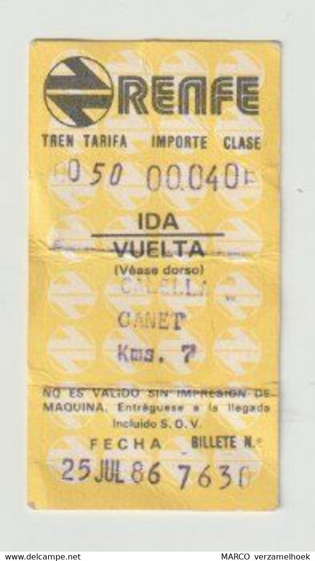 Carte D'entrée-toegangskaart-ticket: RENFA Callela-canet España (E) - Europa