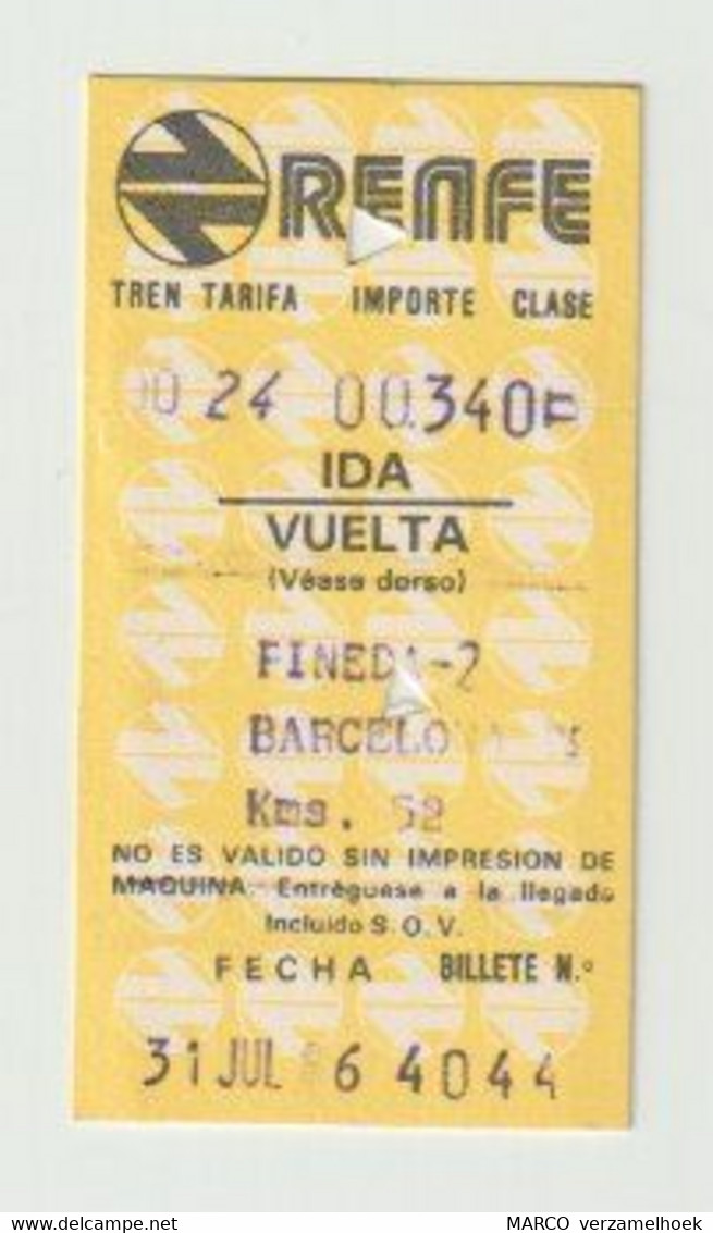 Carte D'entrée-toegangskaart-ticket: RENFA Pineda-barcelona España (E) - Europa