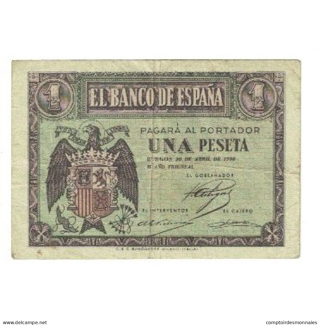 Billet, Espagne, 1 Peseta, 1938, 1938-04-30, KM:107a, TTB - 1-2 Peseten
