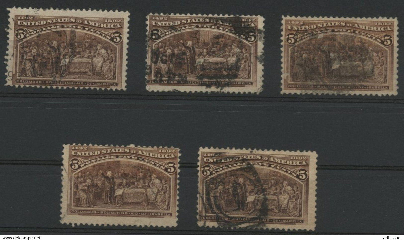 USA N° 234 / N° 85 (x5) Value 37.5 € 5c Columbus. Used - Used Stamps