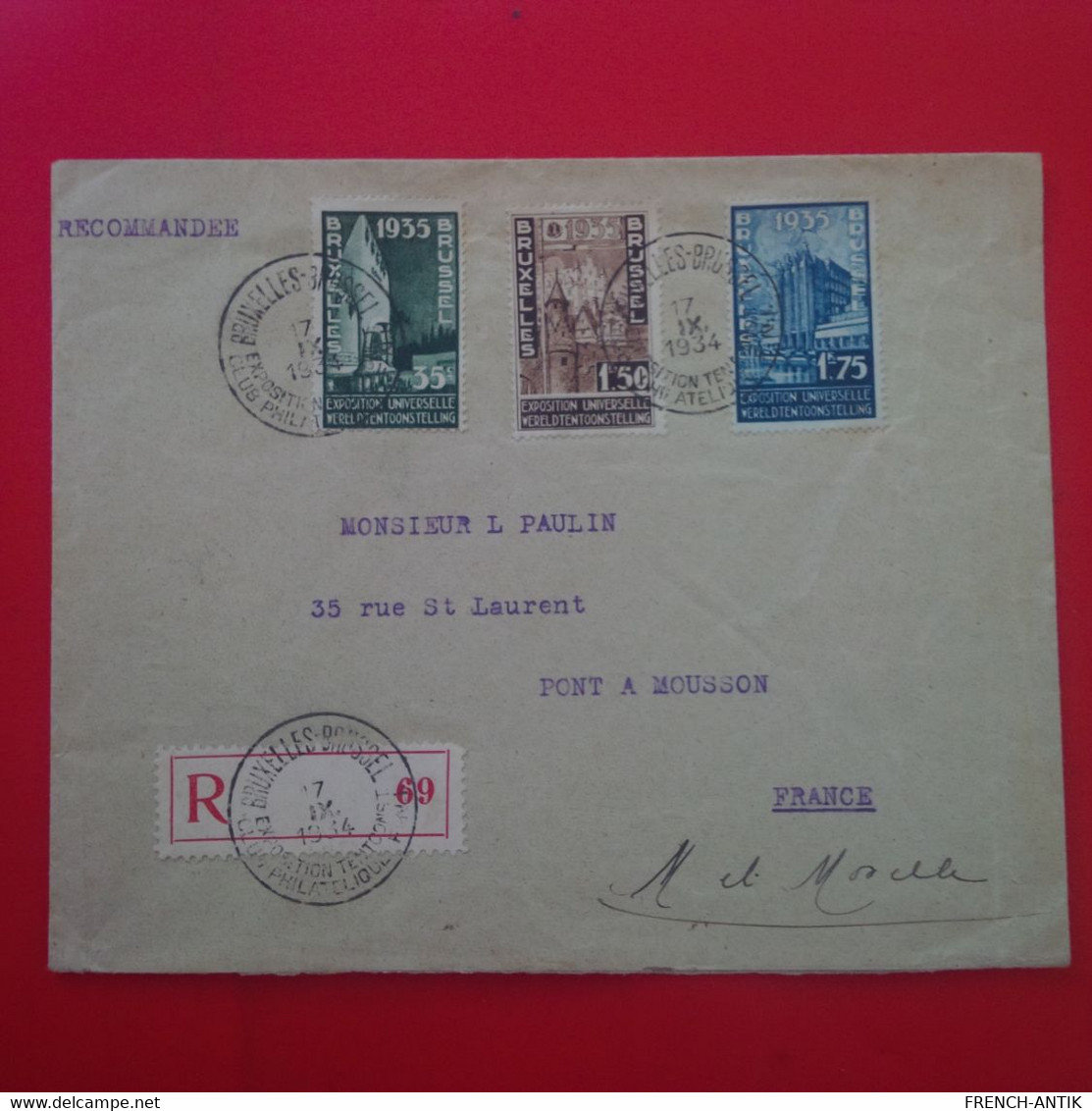 LETTRE RECOMMANDE BRUXELLES POUR PONT A MOUSSON - Lettres & Documents