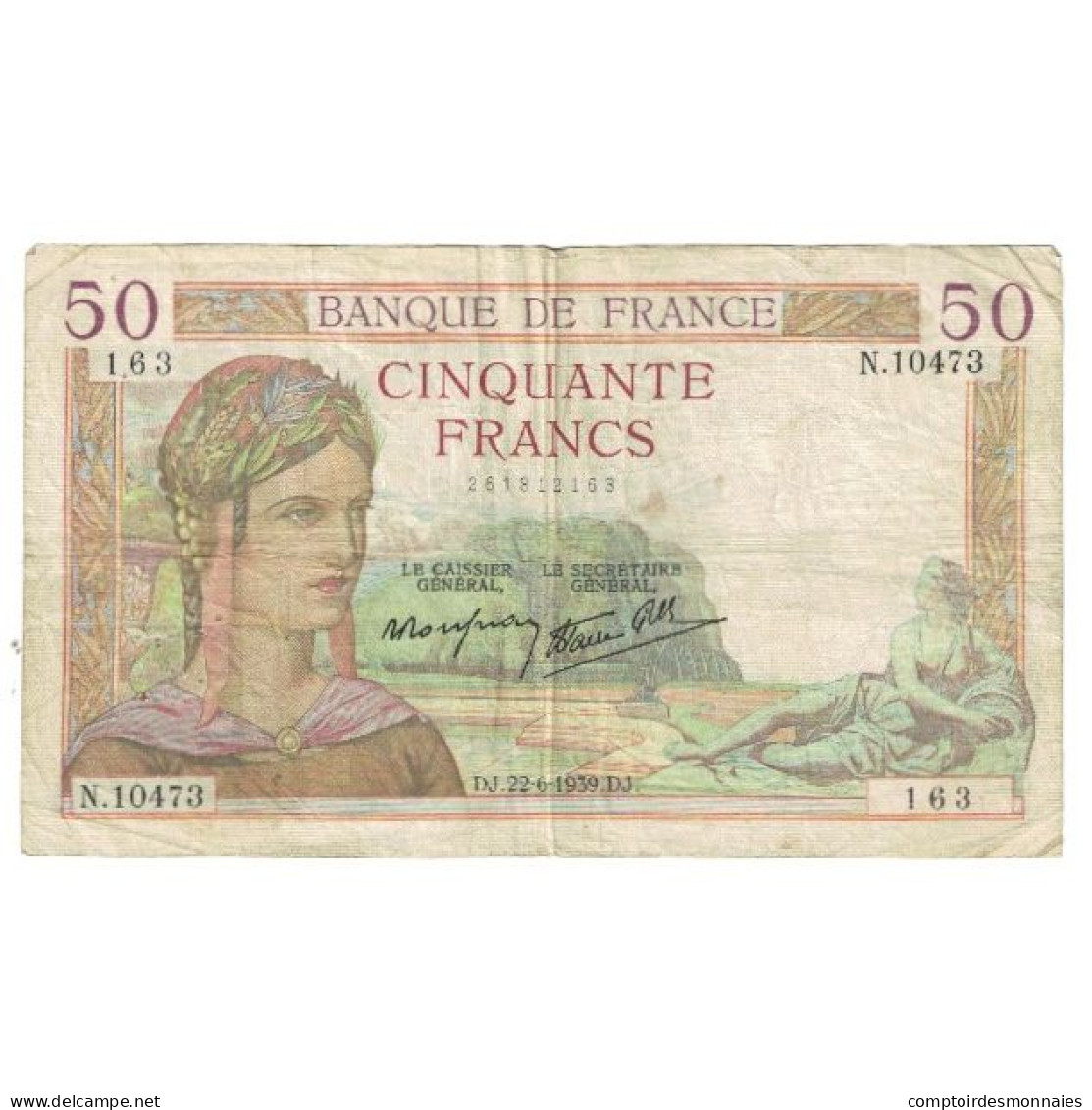 France, 50 Francs, Cérès, 1939, P. Rousseau And R. Favre-Gilly, 1939-06-22 - 50 F 1934-1940 ''Cérès''