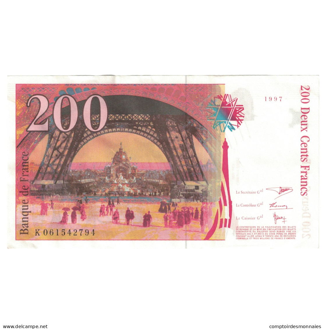 France, 200 Francs, 1997, SUP, Fayette:75.4b, KM:159b - 200 F 1995-1999 ''Eiffel''