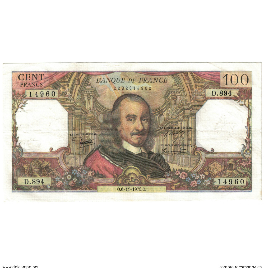 France, 100 Francs, 1975, 1975-11-06, TB, Fayette:65.50, KM:149e - 100 F 1964-1979 ''Corneille''