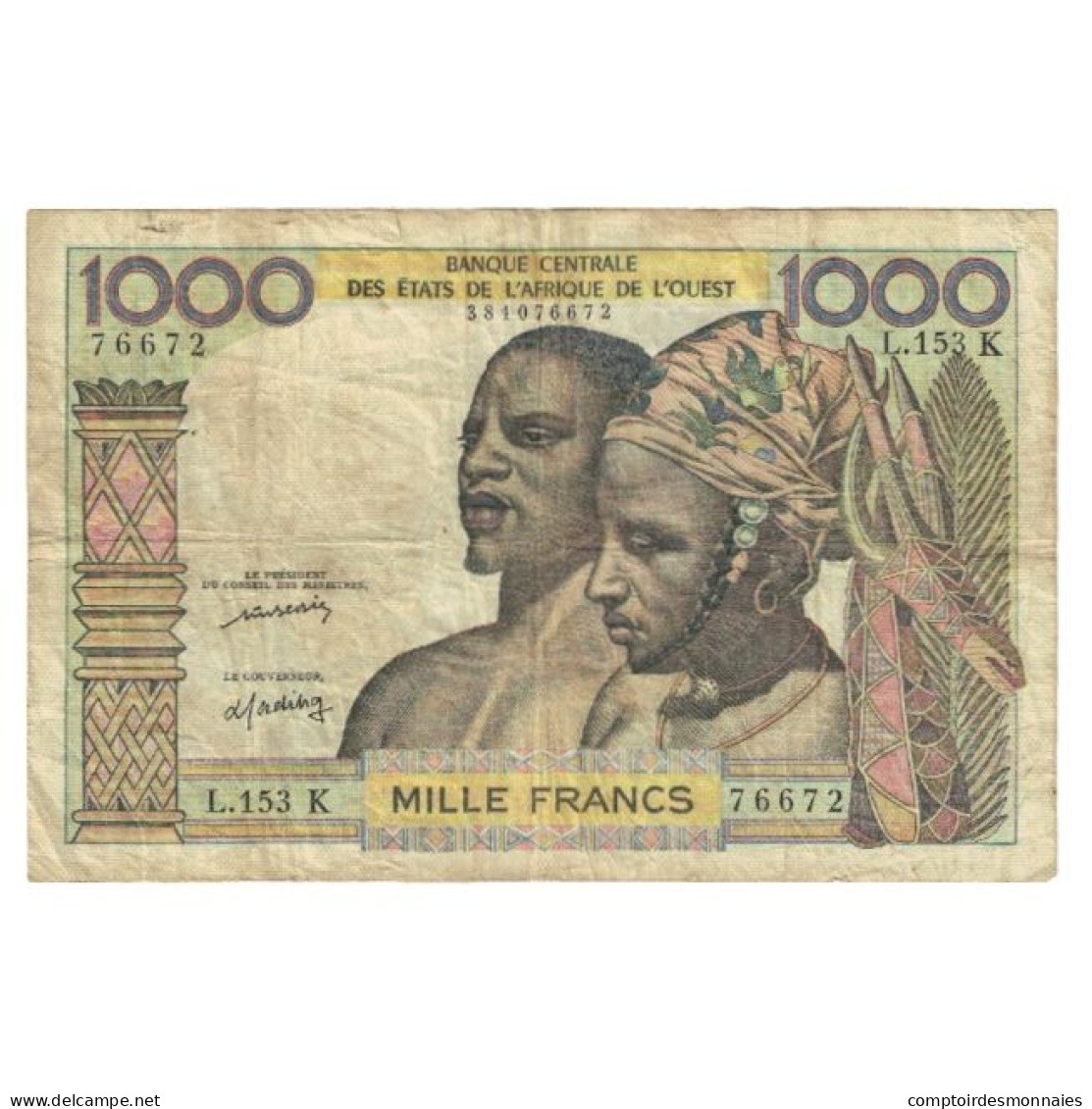 Billet, West African States, 1000 Francs, KM:103Ai, TB - West African States