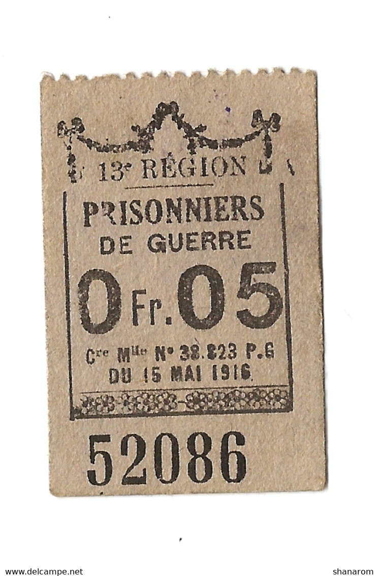 1914- 1918 // P.O.W. // Bon De Prisonnier De Guerre // CHAGNAT GERZAT (Puy-de-Dôme) // 5 Centimes - Bonds & Basic Needs