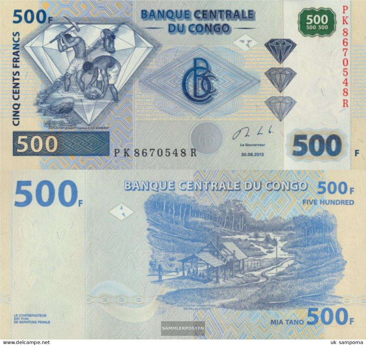 Kongo (Kinshasa) PIck-number: 96 (2013) Uncirculated 2013 500 Francs - Unclassified