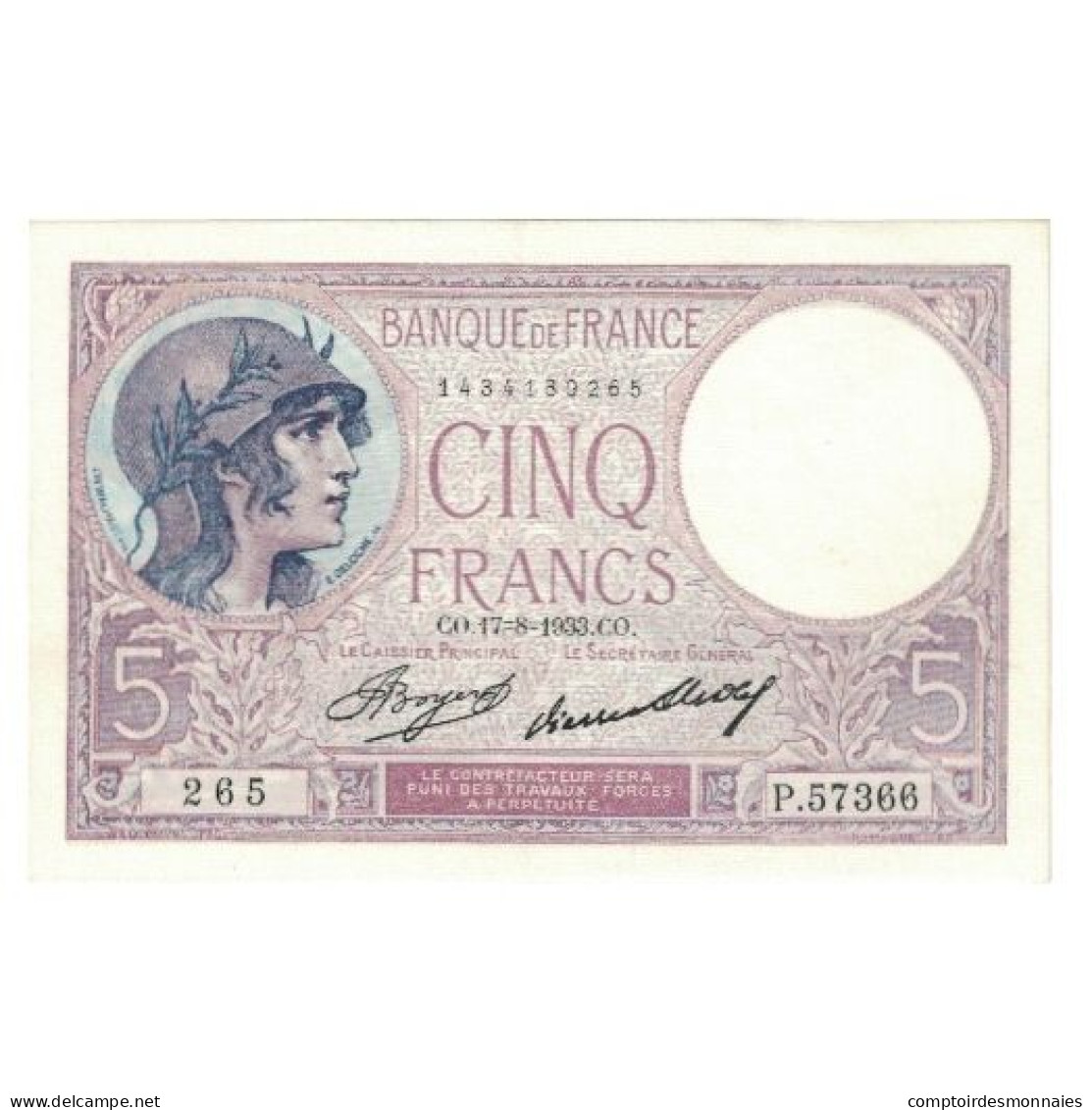 France, 5 Francs, Bleu, 1933, E.Picard-J.Laferrière, 1933-08-17, SPL - 5 F 1912-1917 ''Bleu''