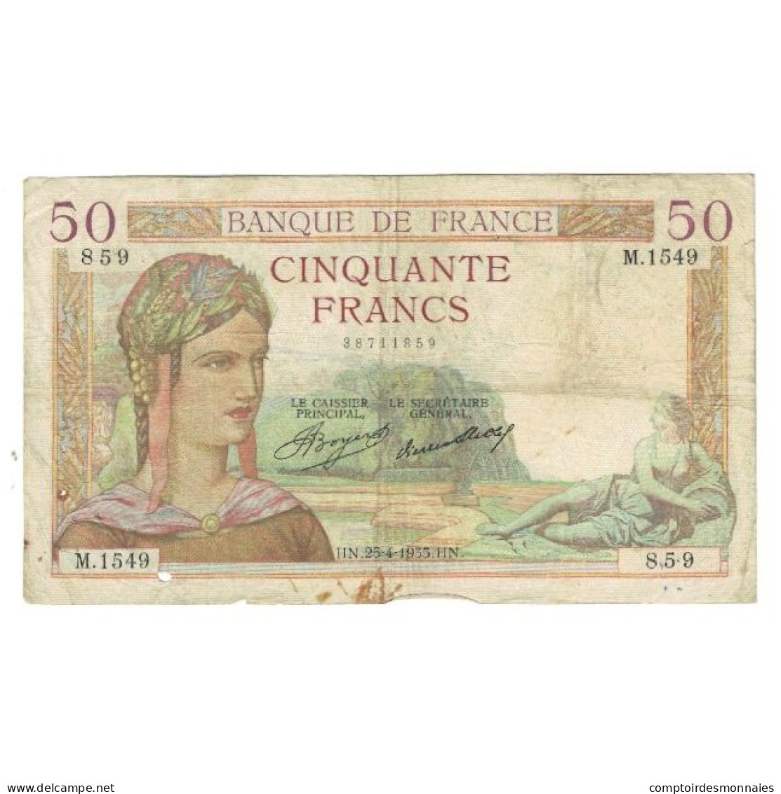France, 50 Francs, Cérès, 1935, P. Rousseau And R. Favre-Gilly, 1935-04-25 - 50 F 1934-1940 ''Cérès''