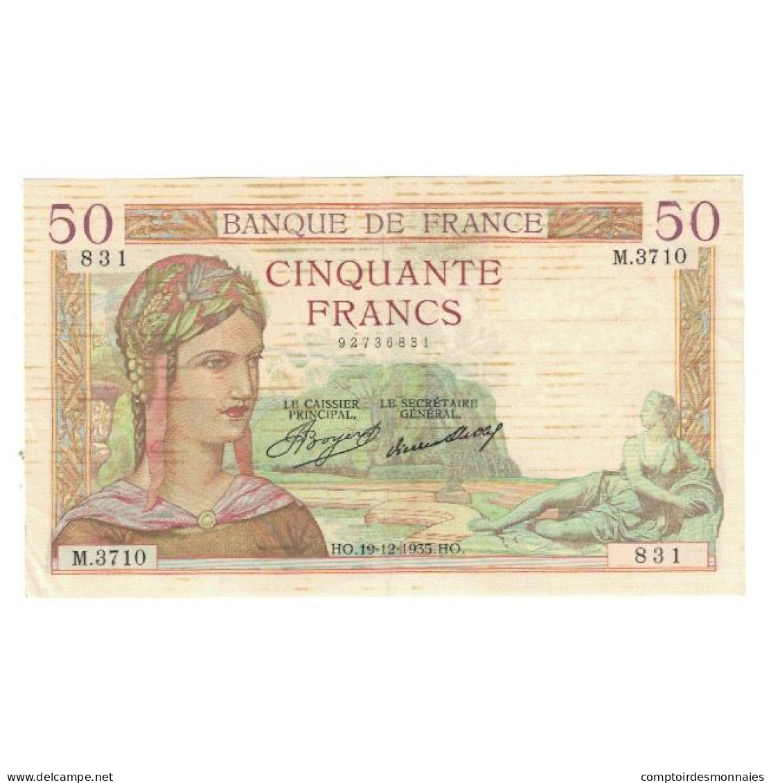 France, 50 Francs, Cérès, 1935, P. Rousseau And R. Favre-Gilly, 1935-12-19 - 50 F 1934-1940 ''Cérès''