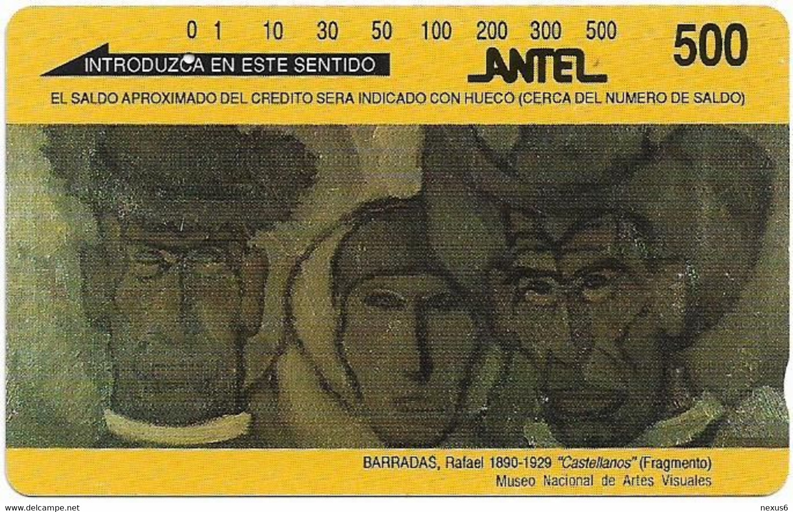 Uruguay - Entel (Tamura) - Painters, Rafael Barradas, ''Castellanos'' (Bronze Reverse) - 11.1993, 500U, 50.000ex, Used - Uruguay