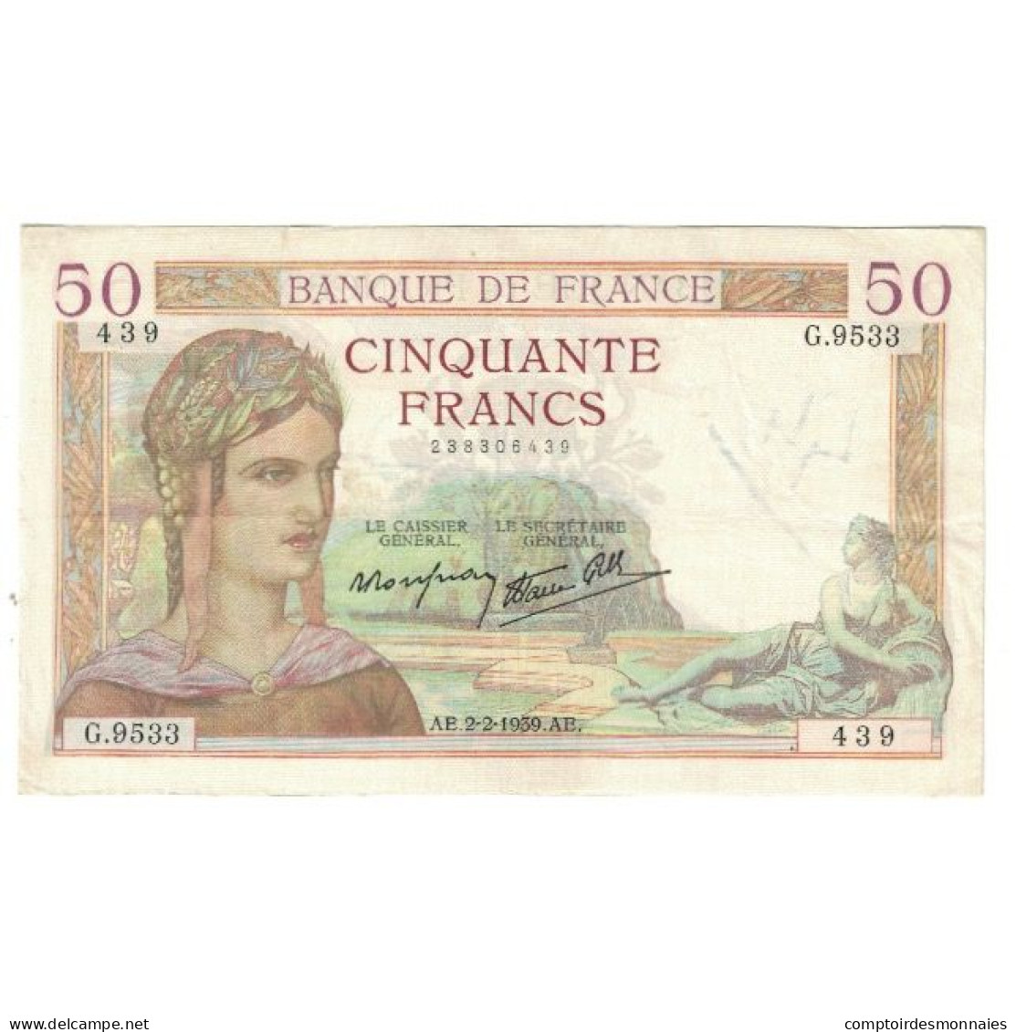 France, 50 Francs, Cérès, 1939, P. Rousseau And R. Favre-Gilly, 1939-02-02 - 50 F 1934-1940 ''Cérès''