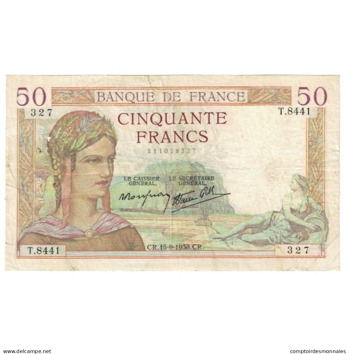 France, 50 Francs, Cérès, 1938, P. Rousseau And R. Favre-Gilly, 1938-09-15 - 50 F 1934-1940 ''Cérès''