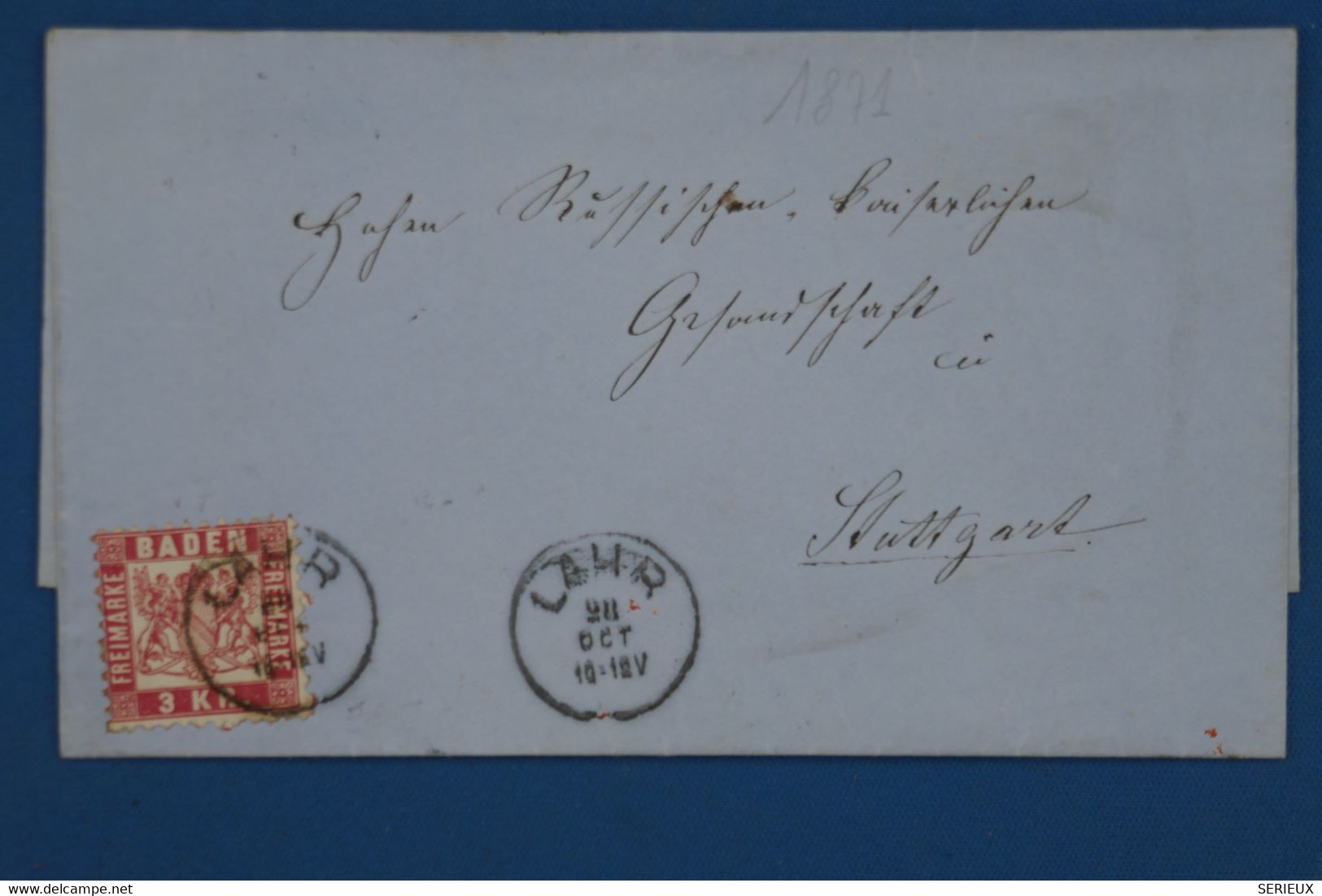 AA16 BADEN  ALLEMAGNE BELLE LETTRE 1871 PETIT BUREAU LAHR  A STUTTGART +  + AFFRANCH. PLAISANT - Lettres & Documents