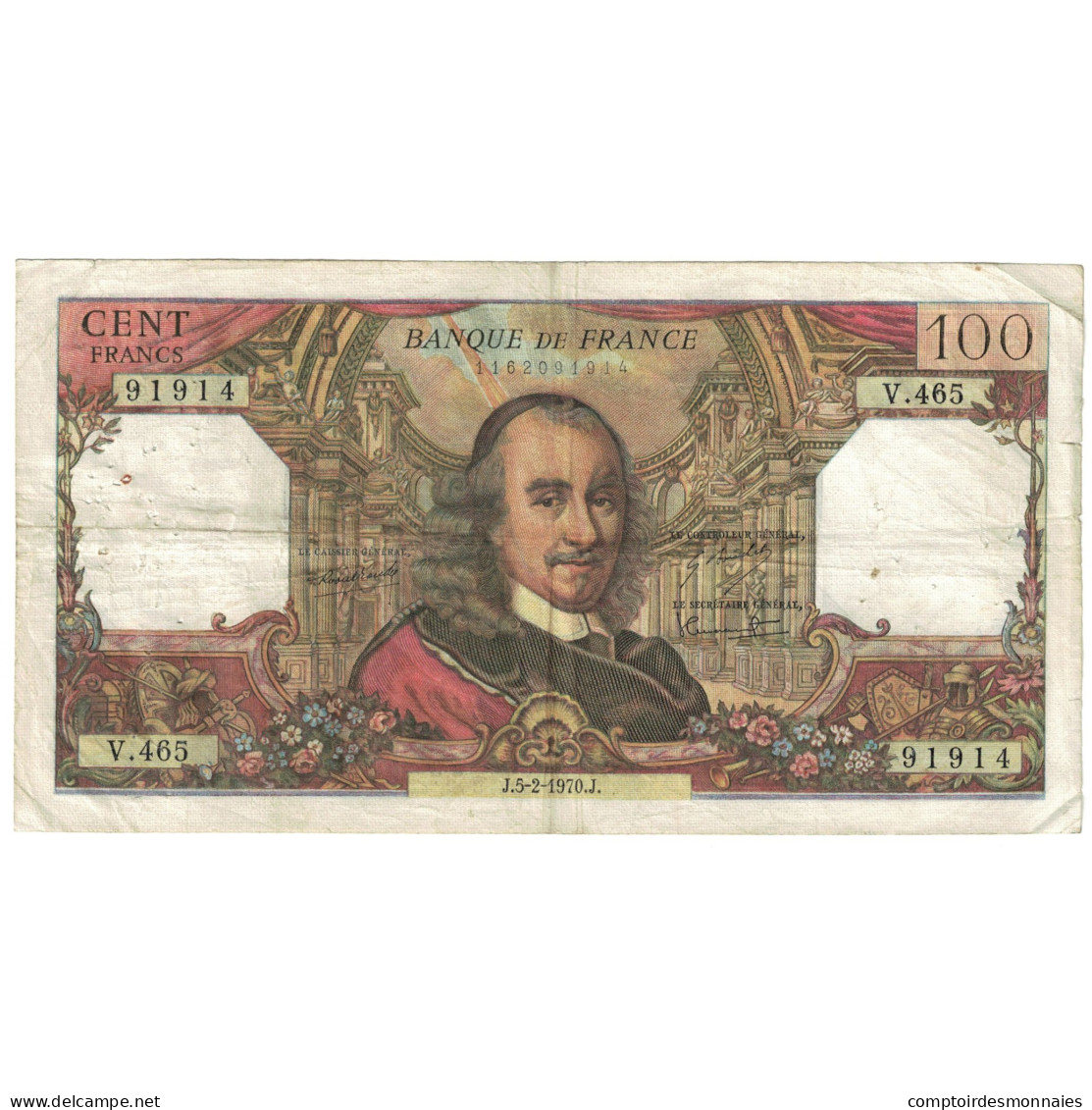 France, 100 Francs, 1970, 1970-02-05, B, Fayette:65.30, KM:149c - 100 F 1964-1979 ''Corneille''