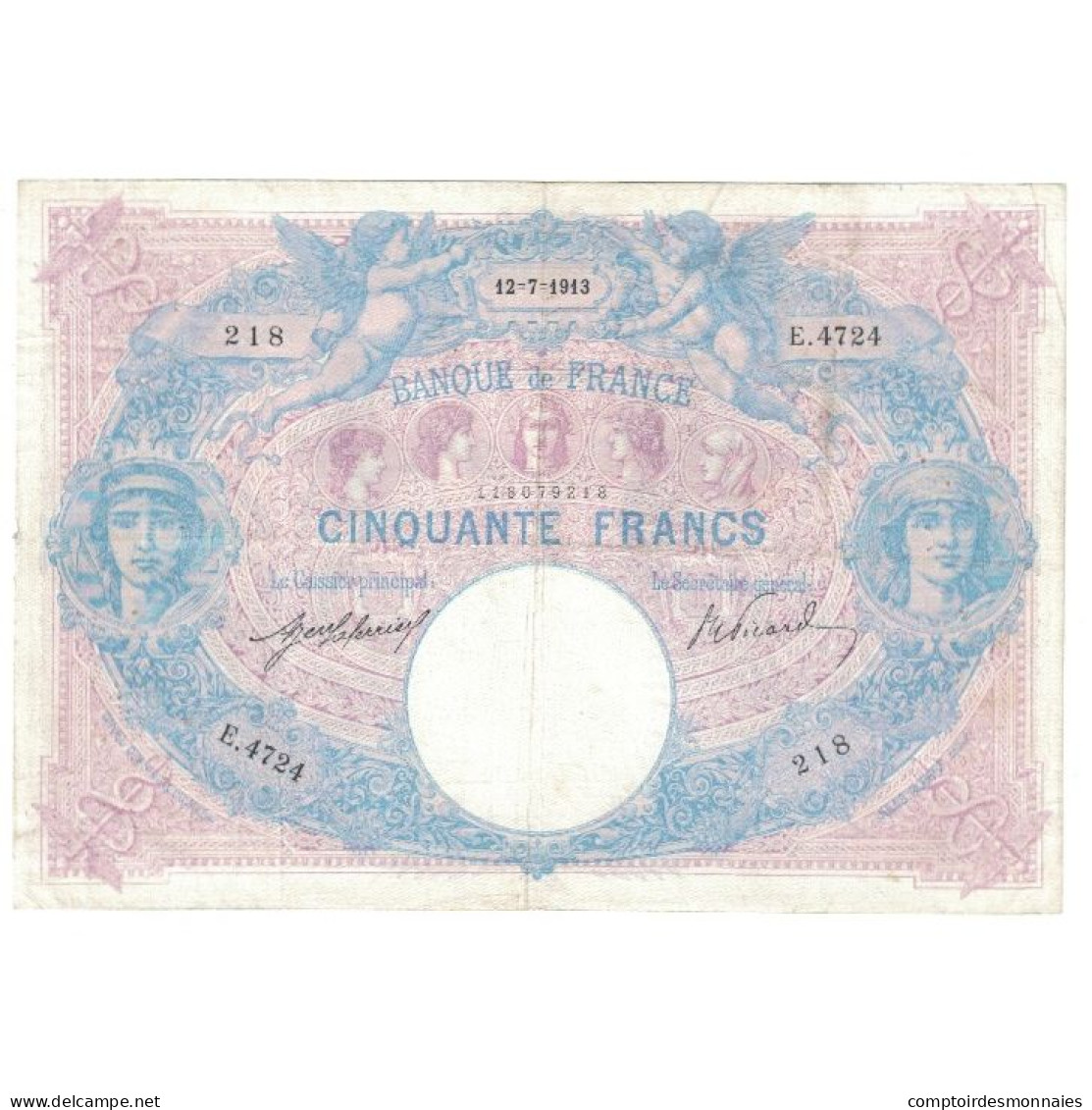 France, 50 Francs, Bleu Et Rose, 1913, E.Picard-J.Laferrière, 1913-07-12, TTB - 50 F 1889-1927 ''Bleu Et Rose''