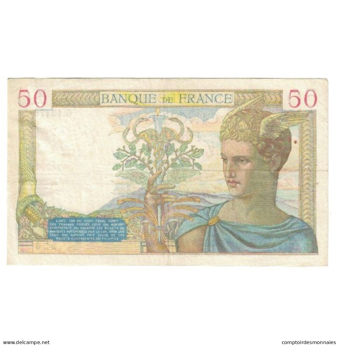 France, 50 Francs, Cérès, 1940, P. Rousseau And R. Favre-Gilly, 1940-04-04 - 50 F 1934-1940 ''Cérès''