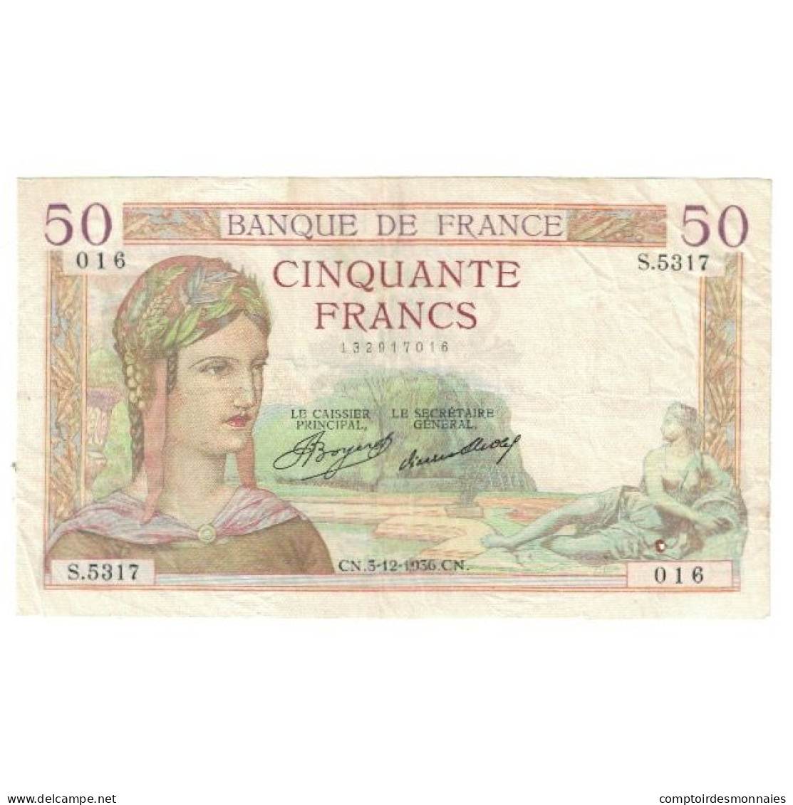 France, 50 Francs, Cérès, 1936, P. Rousseau And R. Favre-Gilly, 1936-12-03 - 50 F 1934-1940 ''Cérès''